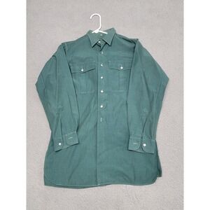 Vintage German Military Work Shirt Mens 38 (Fits Large) Green Pearl Button 50s